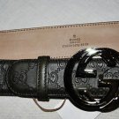 GUCCI GG SIGNATURE BUCKLE HORSEBIT EMBOSSED WOMENS MILITARY GREEN BELT 85 M