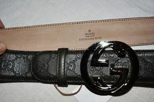 GUCCI GG SIGNATURE BUCKLE HORSEBIT EMBOSSED WOMENS MILITARY GREEN BELT 85 M