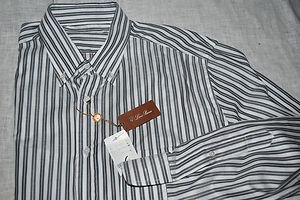 LORO PIANA STRIPED BUTTON DOWN NEW ALFRED OXFORD COTTON DRESS SHIRT XL 17