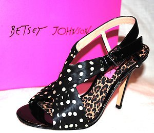 BETSEY JOHNSON POLKA DOT PATENT SILK SANDALS SHOES 8.5 38.5