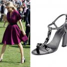 $690 PRADA JEWELED STONES GUNMETAL T STRAP EVENING SANDALS SHOES CURVED HEELS 9