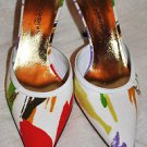DOLCE&GABBANA D&G LOGO TROPICAL FLORAL CANVAS LEATHER HEELS SHOES SLIDES 36.5
