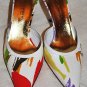 DOLCE&GABBANA D&G LOGO TROPICAL FLORAL CANVAS LEATHER HEELS SHOES SLIDES 36.5