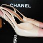 CHANEL BEIGE PINK TOE LEATHER CLASSIC SLINGBACK HEELS PUMPS SHOES 37 7