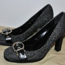 BURBERRY HERRIGBONE GRAY WOOL BUCKLE CLASSIC PLATFORM HEELS SHOES PUMPS 35.5