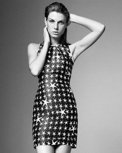 $1765 GIANNI VERSACE BLACK WHITE STARS MEDUSA HEAD LINING SILK DRESS 42 M