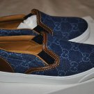 GUCCI NIB GUSSIMA WEB DENIM LEATHER TRIM FLAT SHOES MOCASSIN LOAFERS 27 10/US