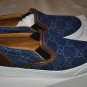 GUCCI NIB GUSSIMA WEB DENIM LEATHER TRIM FLAT SHOES MOCASSIN LOAFERS 27 10/US