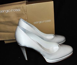SERGIO ROSSI WHITE SATIN BRIDE WEDDING PLATFORM HEELS SHOES PUMPS 40 9.5