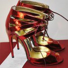 TOM FORD RED METALLIC ANKLE LACE UP PUMP HIGH HEELS SHOES SANDALS 39