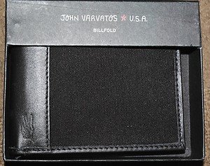 $85 JOHN VARVATOS BIFOLD BLACK CANVAS LEATHER WALLET CARDHOLDER FOR MEN