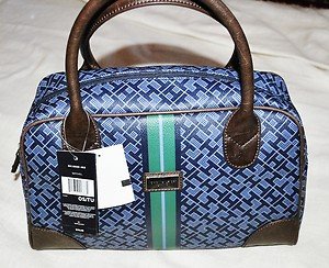 TOMMY HILFIGER BLUE LEATHER SIGNATURE RARE SATCHEL BAG PURSE HANDBAG