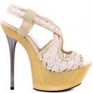 BEBE CELESTE LACE WOODEN HIGH PLATFORM SHOES HEELS SANDALS 37.5 7.5