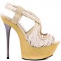 BEBE CELESTE LACE WOODEN HIGH PLATFORM SHOES HEELS SANDALS 37.5 7.5