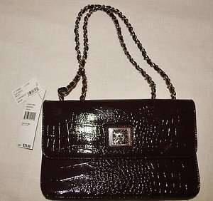 ANNE KLEIN PATENT LEATHER REPTILE RASPBERRY LION LADY  BAG PURSE HANDBAG