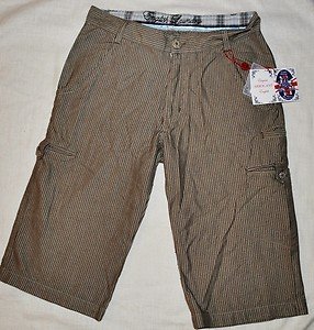 ENGLISH LANDRY ALDERLEY EDGE TAN STRIPED EMBROIDERED SHORTS JEANS PANTS 32