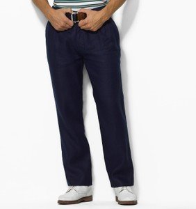 POLO RALPH LAUREN LINEN NAVY BLUE SUMMER TROUSERS PINSTRIPE PANTS 34 /32
