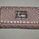 GUESS CANVAS REPTILE EMBOSSED PINK RHINESTONES CHECKBOOK TRIFOLD WALLET