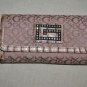 GUESS CANVAS REPTILE EMBOSSED PINK RHINESTONES CHECKBOOK TRIFOLD WALLET