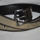 PRADA BLACK LEATHER CANVAS JACQUARD CLASSIC MENS BEIGE BELT 44/110 XXL $300