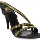 BURBERRY  $795 GOLDEN ZIPPER RUNWAY BLACK LEATHER SANDALS SHOES HEELS 40.5 10/US