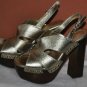 BCBG GENERATION BG BLEND WOODEN METALLIC GOLD PLATFORM LEATHER HOES HEELS 35.5