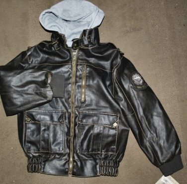 HAWKE&CO OUTFITTER FAUX LEATHER HOODED HOODIE BOMBER JACKET COAT W/HOOD 14-16