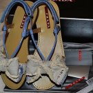 PRADA GIRLS LINO NAPLAK PATENT LEATHER VELCRO DENIM BOW SANDALS SHOES 31 1/US