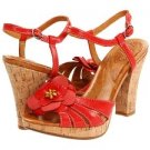 NAYA WANITA RED LEATHER FLOWER FLORAL CORK PLATFORM HEELS SHOES SANDALS 8.5