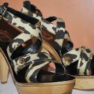 CHRISTIAN DIOR INITIALES WOODEN LEOPARD PLATFORM SHOES HEELS STRAPPY SANDALS 40