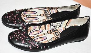NINE WEST VINTAGE AMERICA COLLECTION BEADED BLACK FLAT SHOES FLATS 6
