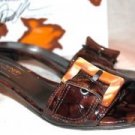 DONALD PLINER PATENT REPTILE EMBOSSED KAZIA KITTEN HEELS SHOES SLIDES 7.5