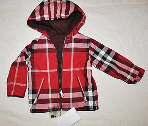 BURBERRY CHILDREN REVERSIBLE NOVA CHECK BURGUNDY HOODED JACKET WINDBREAKER COAT