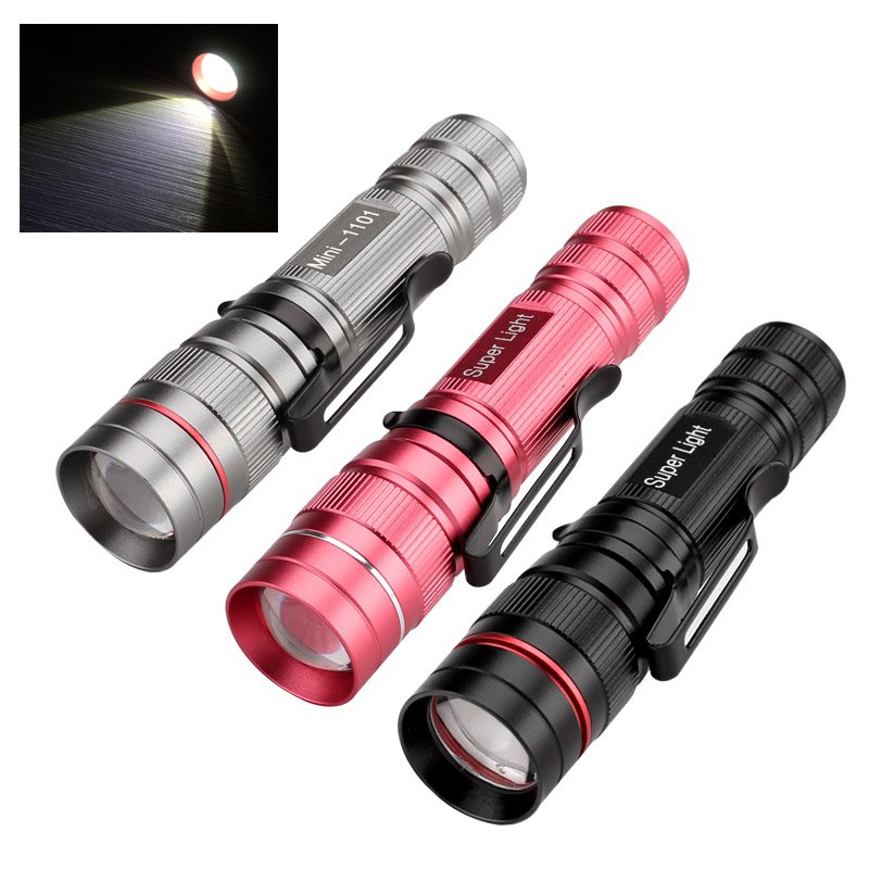 Three CREE T5 LED Flashlights - Up To 300 Lumen, Pen Clip, Adjustable Focus, 3 Modes, Anodized