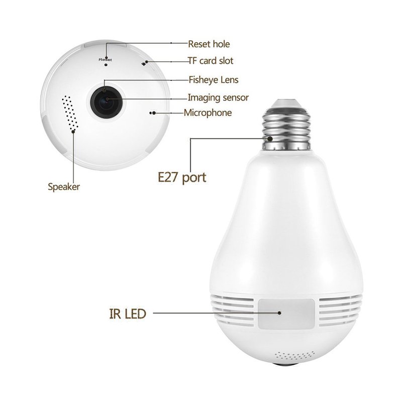 LED Light Bulb Security Camera - 360-Degree Fisheye, Motion Detection ...