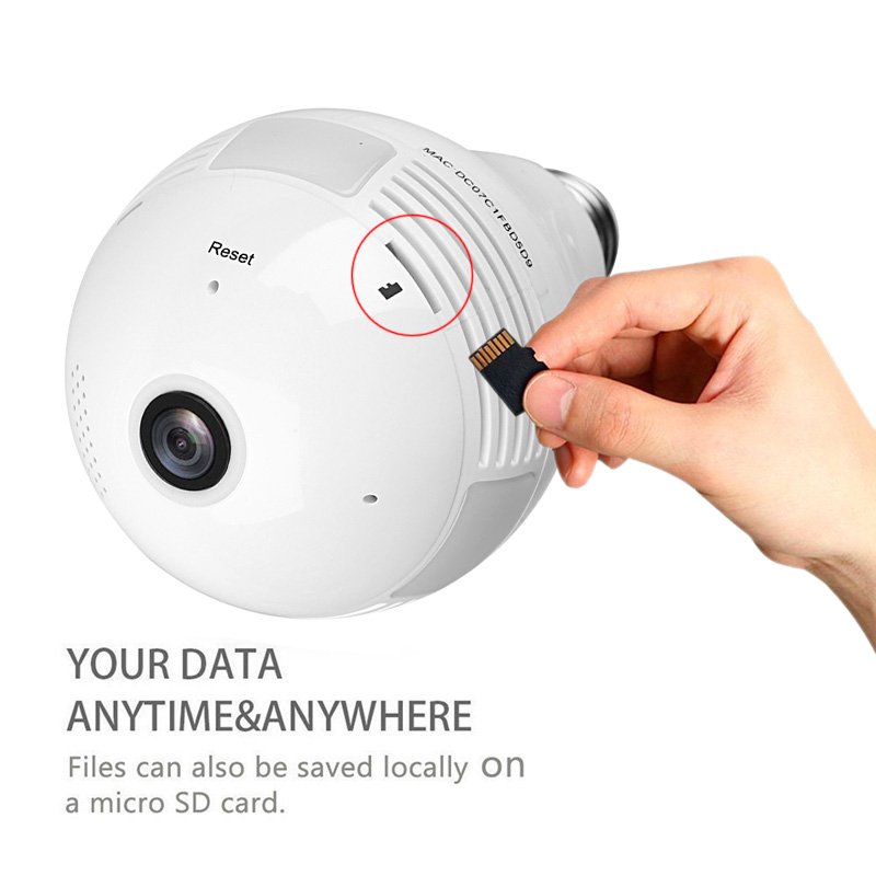LED Light Bulb Security Camera 360Degree Fisheye, Motion Detection