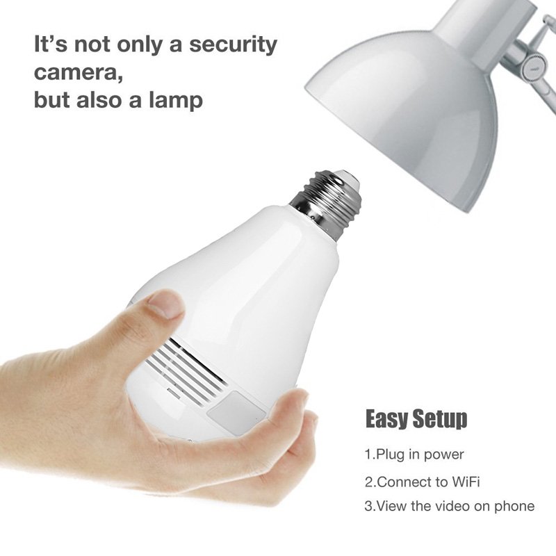 LED Light Bulb Security Camera 360Degree Fisheye, Motion Detection
