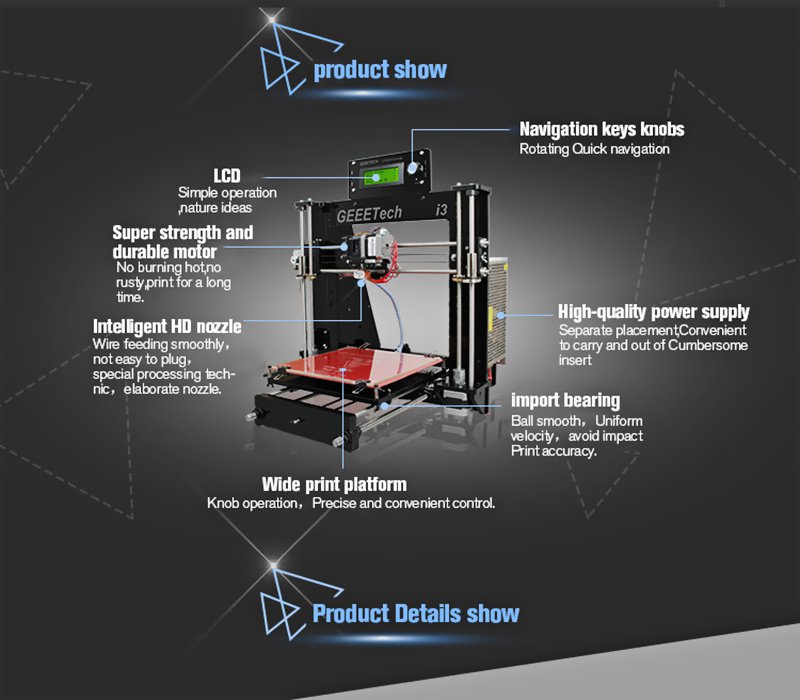 Geeetech Acrylic I3 Pro B DIY 3D Printer Supports 5 Filaments, Large ...