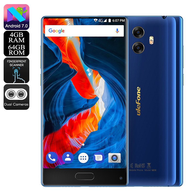 Ulefone MIX Android Phone - Bezel-Less, 13MP Dual-Rear Camera, Android 7.0, Dual-IMEI, 4G, 4GB RAM