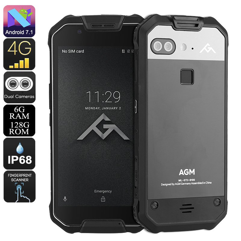 AGM X2 Rugged Android Phone - Android 7.1, Octa-Core, 6GB RAM, 128GB ROM, 5.5-Inch FHD, IP68, 4G