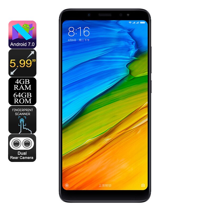 Xiaomi Redmi Note 5 Android Phone - 5.99-Inch 2K Display, Snapdragon Octa-Core, 4GB RAM, 12MP