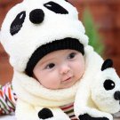 hot chidren panda 100% 2 piece wool hat/cap+scarf winter set