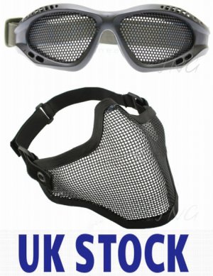 UK Stock -Protection Airsoft Face Mask w/ Metal Mesh Goggles Paintball Set Fast Delivery