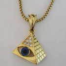pyramid evil eye pendant w/chain 18k plated