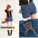 denim high waist shorts s/m/l lace-up detail