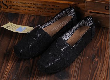 Black glitter slip ons, size 6 to 10
