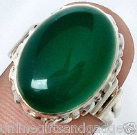 size 7 EXCELLENT GREEN CHALCEDONY OVAL 925 STERLING SILVER ARTISAN RING N8472