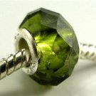 Murano Glass Bead 925 Silver fits Pandora & Troll S169 Green Crystal Cut