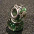 Murano Glass Bead Silver fits Pandora & Troll S150 GREEN w/ gold & silver foil