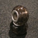 Murano Glass Bead Silver fits Pandora & Troll S151 SMOKED w/ gold & silver foil